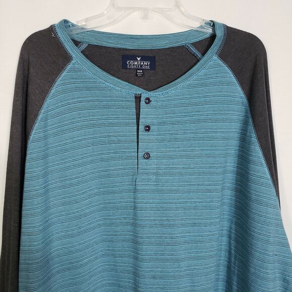 Company Eighty One Mens Shirt Size 5XB Blue Gray Henley Stripes Long Sleeve - Picture 3 of 9